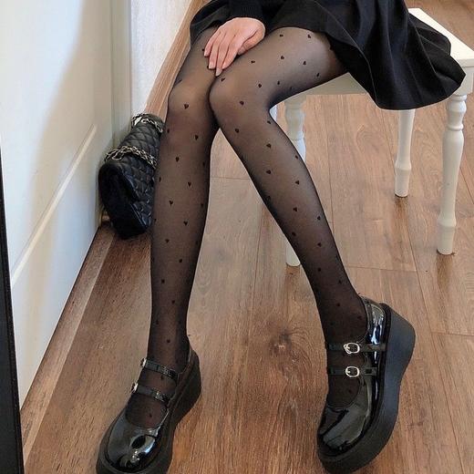 明星杨幂同款复古波圆点丝袜日系春秋夏爱心黑jk薄款防勾丝连裤袜 商品图7