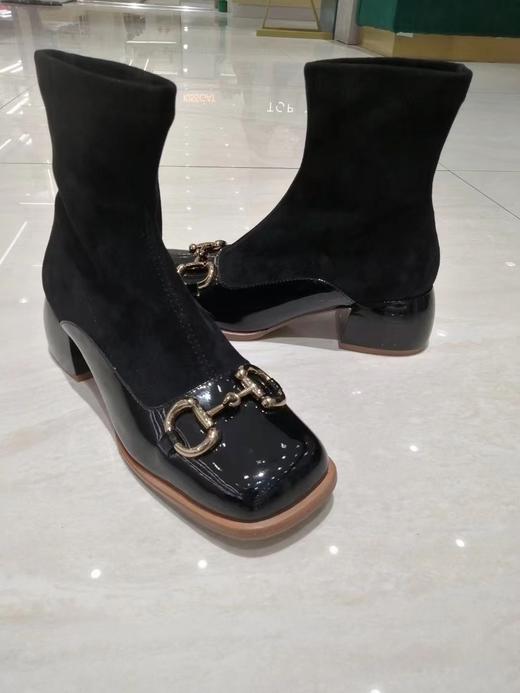 IUIU SECOND 2021冬季新款马衔扣方头拼接弹力短靴 商品图0