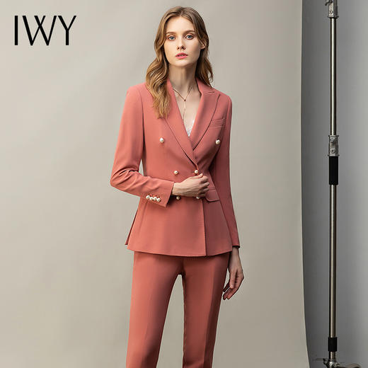 IWY/藕粉色西服套装女秋季播音主持艺考正装高端时尚工作服通勤职业装 CP11383 商品图0
