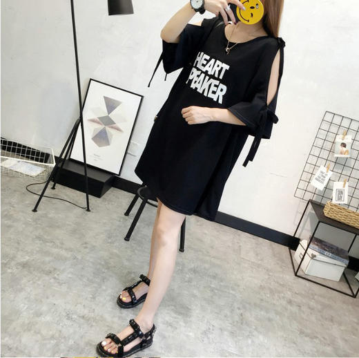 t恤女2021年新款韩版夏宽松显瘦字母中长款短袖圆领ins潮打底裙 商品图1