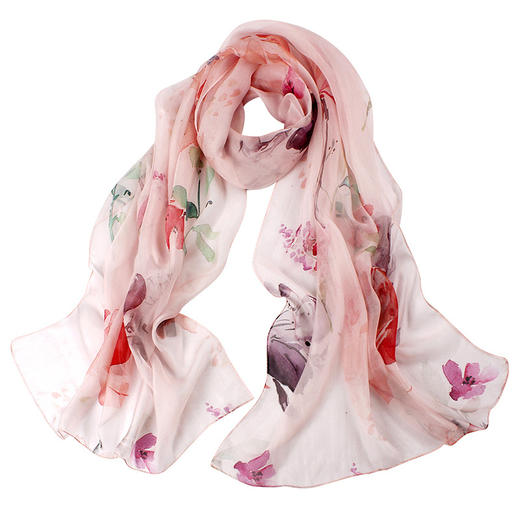 上海故事春秋夏季薄款女百搭丝丝巾纱巾披肩  LJD春花秋月喷绘丝巾 商品图4