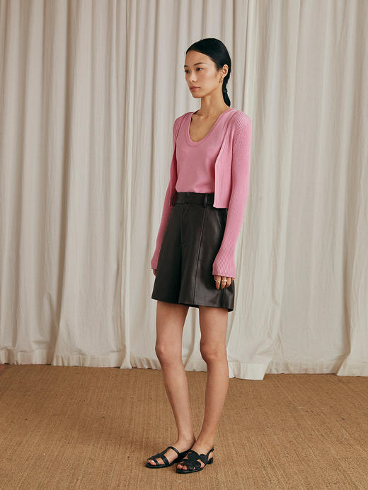 HeyDress别致针织开衫套装女短款黑色U领修身针织上衣 商品图4