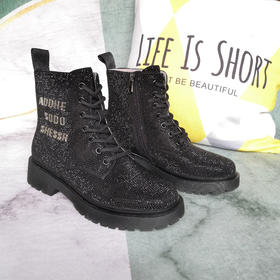 IUIU SECOND 时尚水钻马丁靴绑带短靴