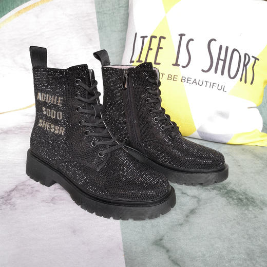 IUIU SECOND 时尚水钻马丁靴绑带短靴 商品图0