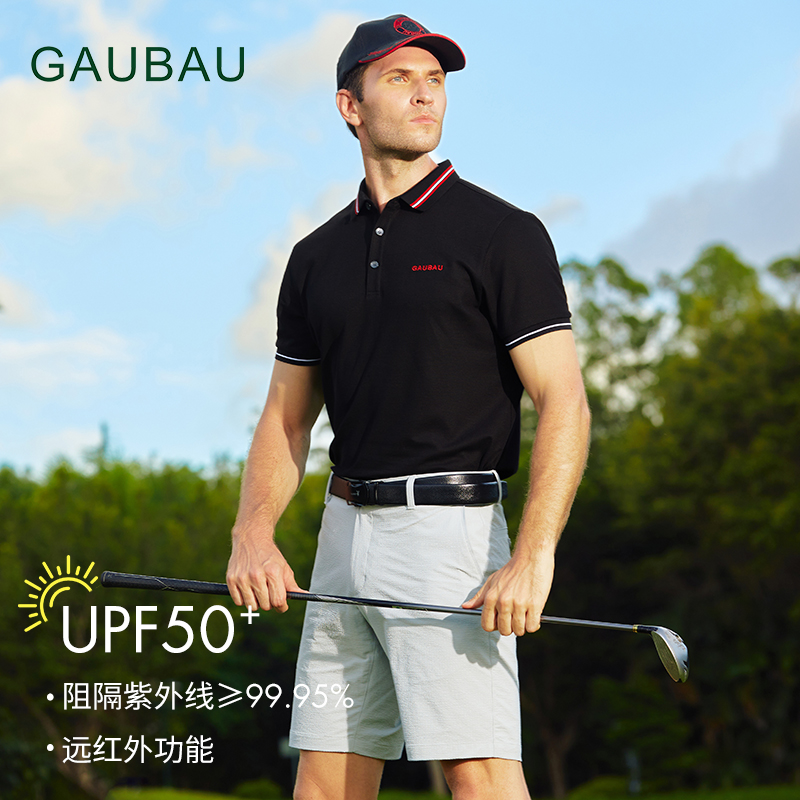 GAUBAU/戈宝红麻夏新款高尔夫防紫外线golf衣服男短袖polo衫上衣休闲舒适POLO衫