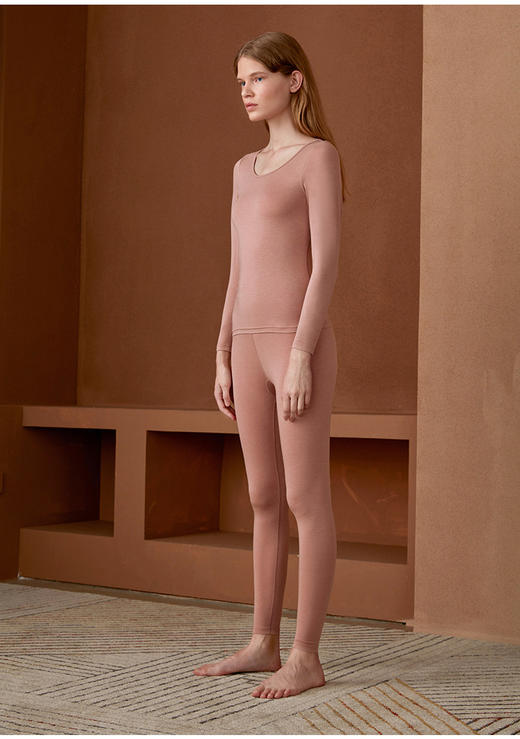 HSIA遐 德绒保暖内衣女薄款圆领弹力修身打底男女士秋衣秋裤套装 商品图0