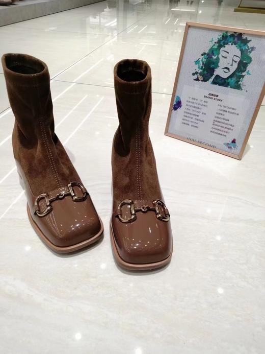 IUIU SECOND 2021冬季新款马衔扣方头拼接弹力短靴 商品图4