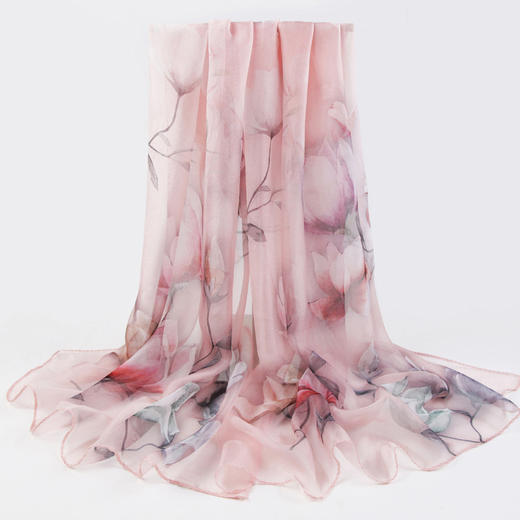 上海故事春秋夏季薄款女百搭丝丝巾纱巾披肩  LJD春花秋月喷绘丝巾 商品图1