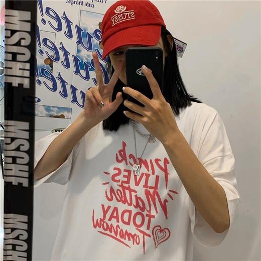 T恤女潮ins港风简约字母宽松短袖夏季2022年新款时尚百搭韩版学生半袖上衣 商品图3