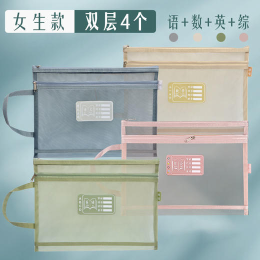 科目分类文件袋大容量双层拉链作业袋学生用透明尼龙网纱A4资料袋 商品图8