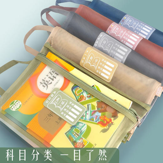 科目分类文件袋大容量双层拉链作业袋学生用透明尼龙网纱A4资料袋 商品图1