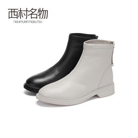 西村名物2020冬季新款平底牛皮革复古风休闲时尚短靴T20DS40691
