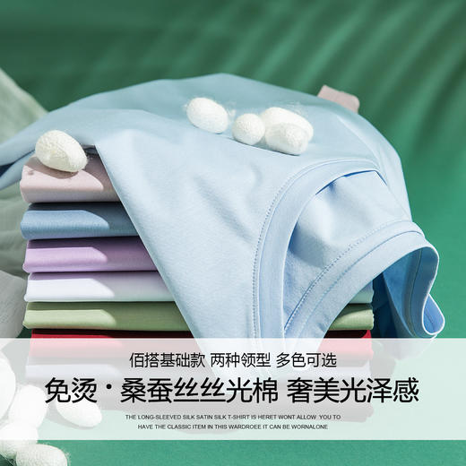 限时特惠239/2件 桑蚕丝+丝光棉简约短袖圆领/V领修身T恤 商品图4