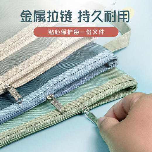科目分类文件袋大容量双层拉链作业袋学生用透明尼龙网纱A4资料袋 商品图5