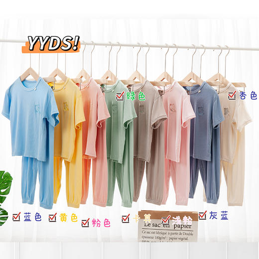 【两套立减】春夏新款儿童家居服刺绣睡衣套装春季男孩女孩中大童莫代尔长裤短袖套装 商品图2