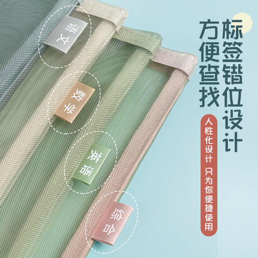 科目分类文件袋大容量双层拉链作业袋学生用透明尼龙网纱A4资料袋 商品图0