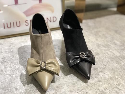 IUIUSECOND 秋季深口高跟鞋牛皮革蝴蝶结尖头女 商品图3