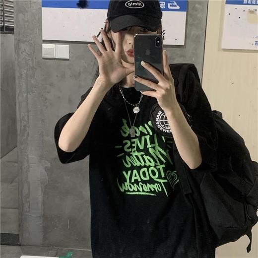 T恤女潮ins港风简约字母宽松短袖夏季2022年新款时尚百搭韩版学生半袖上衣 商品图1