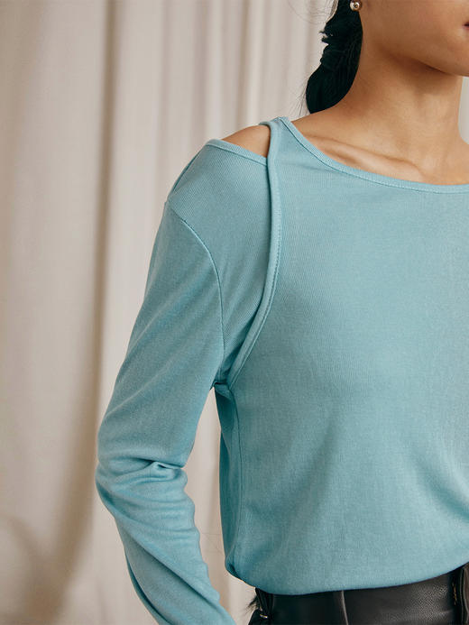 HeyDress露肩长袖T恤女宽松慵懒风打底衫小众显瘦内搭针织衫 商品图3