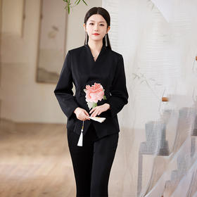 2022春季新款新年战袍中国风裤套装V领修身衣服中式套装女两件套 LX21092