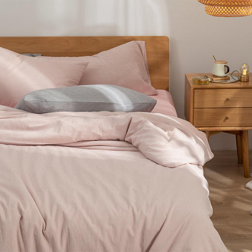 【水洗密细条套件】原棉四件套纯色白色提花水洗棉套件全棉细条纹四件套条纹水洗棉四件套密细条全棉4件套 商品图3