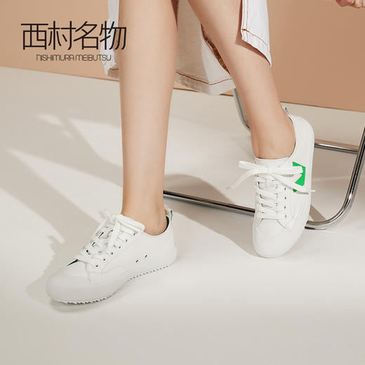 西村名物2021春季新款经典多色牛皮LOGO字母拼接复古小白鞋T21AM13661 商品图0