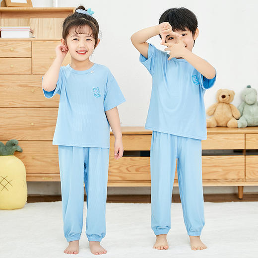 【两套立减】春夏新款儿童家居服刺绣睡衣套装春季男孩女孩中大童莫代尔长裤短袖套装 商品图0
