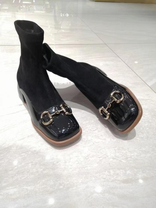 IUIU SECOND 2021冬季新款马衔扣方头拼接弹力短靴 商品图3