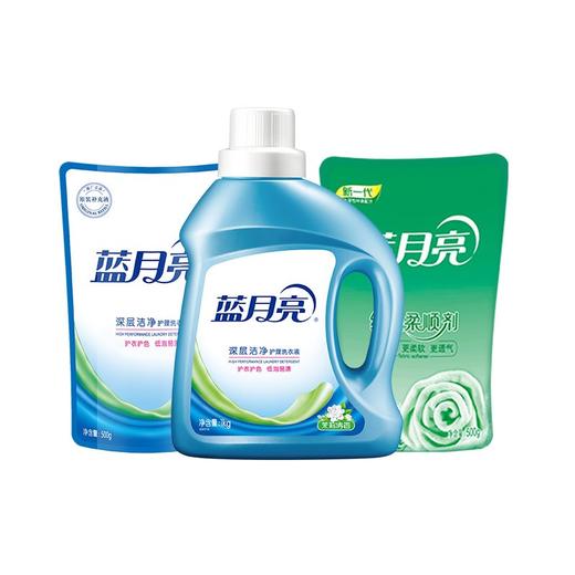 蓝月亮 美满生活洗护3件套（茉莉花香洗衣液1公斤瓶*1、茉莉花香洗衣液500克袋*1、玉玲兰柔顺剂500克袋*1）  商品图2