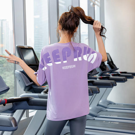 高品质时尚百搭宽松短袖运动上衣女宽松透气罩衫速干T恤瑜伽服短袖夏薄款跑步 商品图1