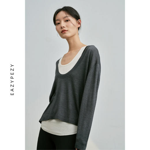 真丝羊绒精纺大U领罩衫 商品图3