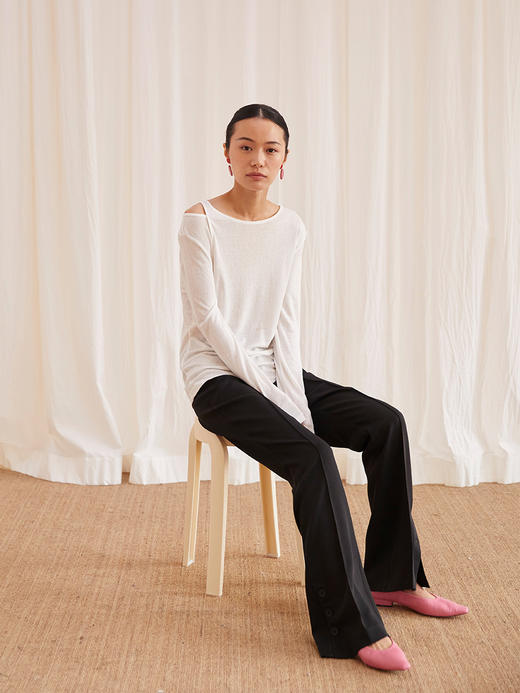 HeyDress露肩长袖T恤女宽松慵懒风打底衫小众显瘦内搭针织衫 商品图1