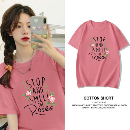 字母印花短袖t恤女2022夏潮韩版宽松纯棉上衣学生白色半袖体恤 商品图0