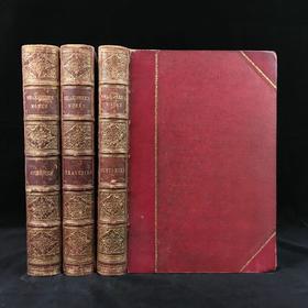 约19世纪后期 莎士比亚作品全集（全3卷） 约百幅钢版画插图 真皮精装16开