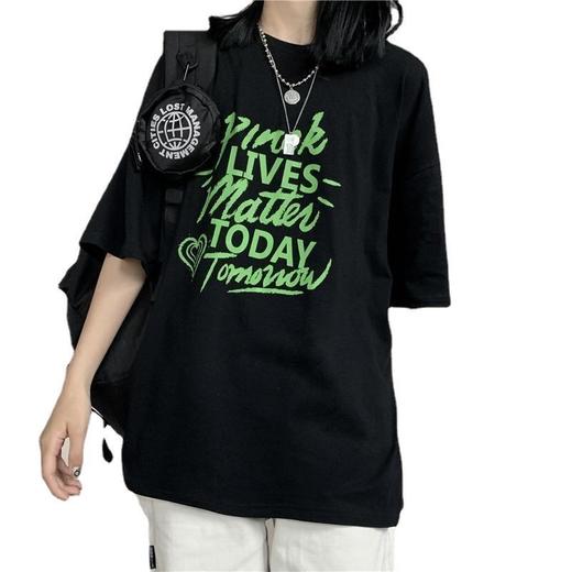 T恤女潮ins港风简约字母宽松短袖夏季2022年新款时尚百搭韩版学生半袖上衣 商品图4