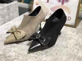 IUIUSECOND 秋季深口高跟鞋牛皮革蝴蝶结尖头女