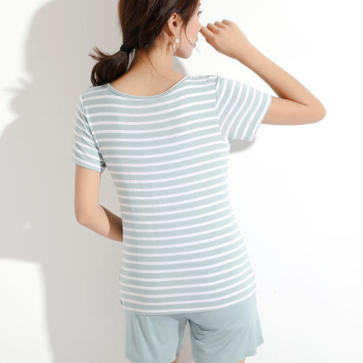 莫代尔居家服睡衣女套装带胸垫条纹女短袖t恤上衣短裤睡裙睡袍bra 商品图3