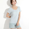 莫代尔居家服睡衣女套装带胸垫条纹女短袖t恤上衣短裤睡裙睡袍bra 商品缩略图2