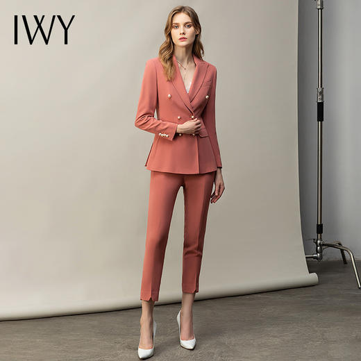 IWY/藕粉色西服套装女秋季播音主持艺考正装高端时尚工作服通勤职业装 CP11383 商品图1