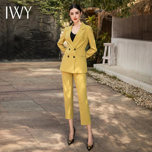 IWY/高端质感姜黄色西装套装女款双排扣干练主持人西服套裤职业装CP0255 商品图0