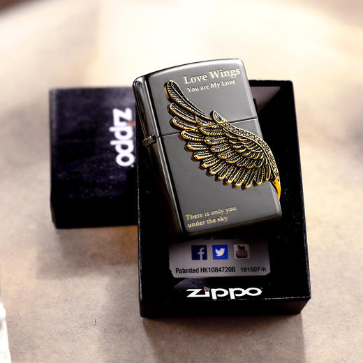 N4520130828011  Zippo  之宝打火机爱情之翼三面徽章宝石黑冰原装送男友生日礼物 商品图2