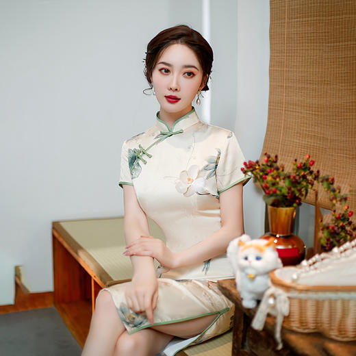 春夏新品中长改良双层短袖印花旗袍日常修身显瘦年轻款时尚旗袍  ZA82250 商品图2