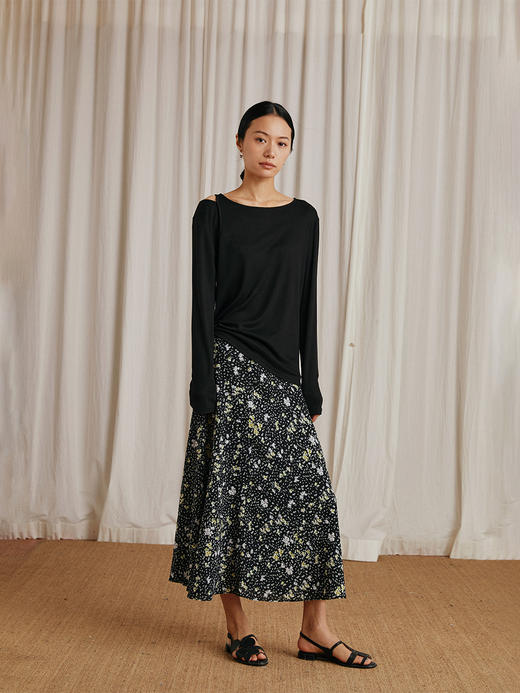 HeyDress露肩长袖T恤女宽松慵懒风打底衫小众显瘦内搭针织衫 商品图2