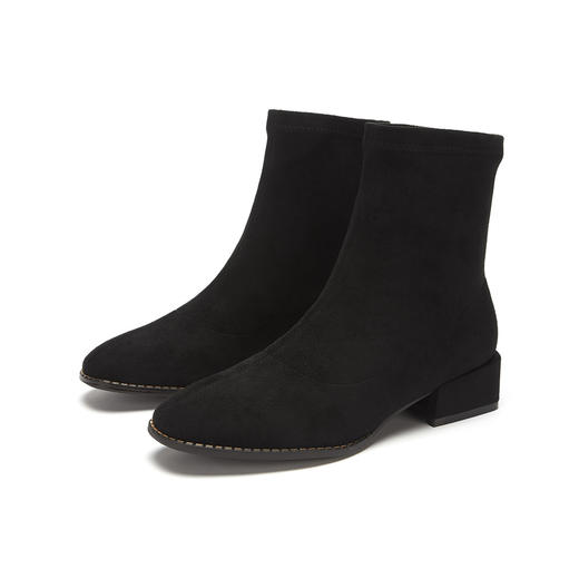 西村名物2020冬季新款短靴牛皮革中跟纯色简约休闲女靴T20DS40271 商品图0