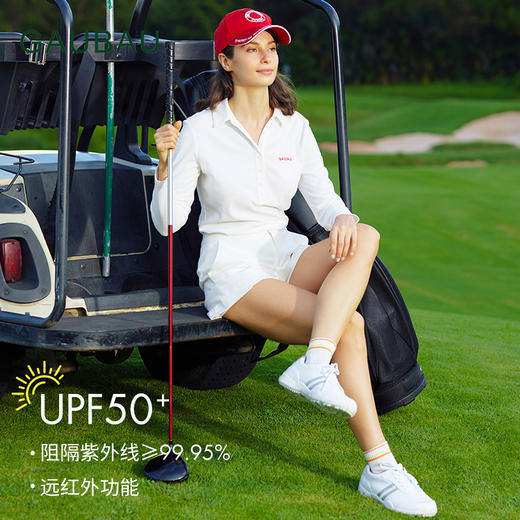 GAUBAU/戈宝红麻高尔夫女装上衣夏天防晒长袖翻领T恤户外运动球服 商品图3