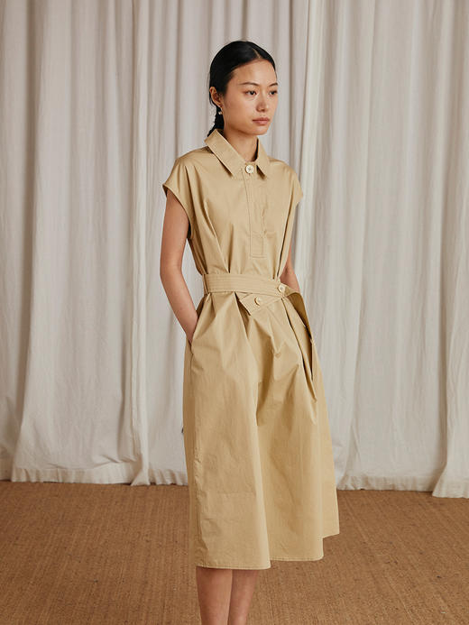 HeyDress法式复古衬衫连衣裙女收腰设计感无袖显瘦气质裙子 商品图1