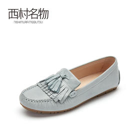 西村名物2021春新款流速真皮软底女鞋一脚蹬浅口平跟乐福鞋T21AM14691