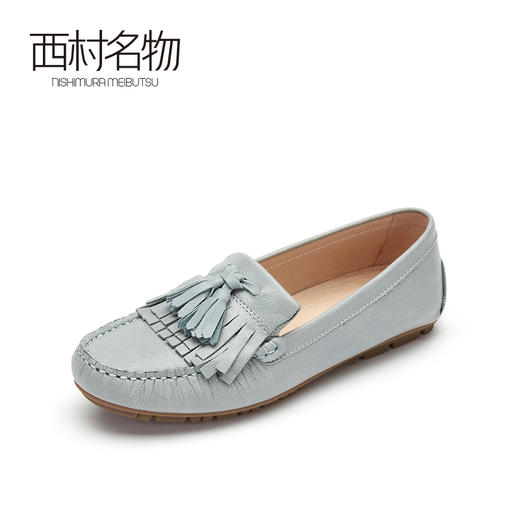 西村名物2021春新款流速真皮软底女鞋一脚蹬浅口平跟乐福鞋T21AM14691 商品图0
