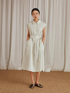 HeyDress法式复古衬衫连衣裙女收腰设计感无袖显瘦气质裙子