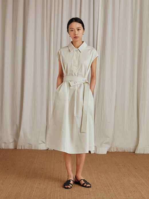 HeyDress法式复古衬衫连衣裙女收腰设计感无袖显瘦气质裙子 商品图0